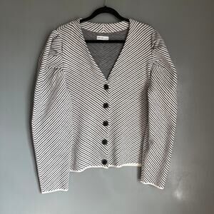 NINE WEST Women's XL Puff Sleeve Cardigan B&W Chevron Career Classic City Boho